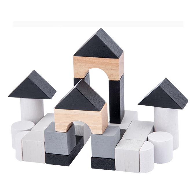 bloques de construccion de madera para niños de color blanco y negro