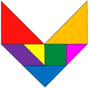 Tangram armado motrando la letra V del abecedario
