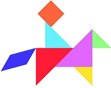 jinete en su caballo com piezas de tangram