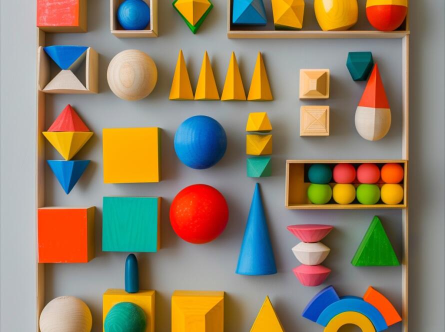 formas geometricas coloridas en madera